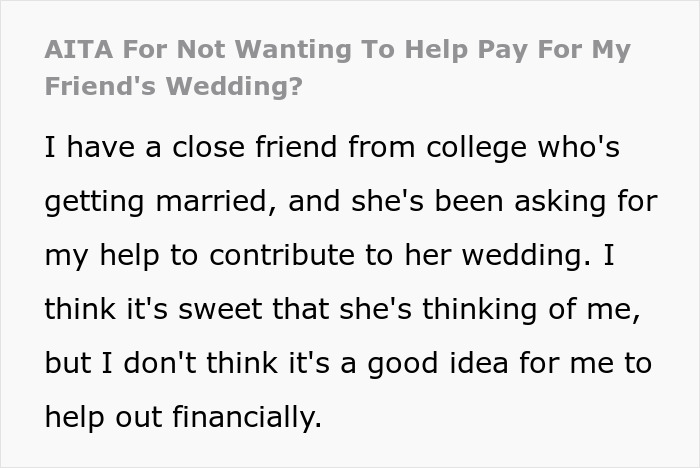 Woman Called &ldquo;Selfish&rdquo; For Refusing To Help Fund Friend&rsquo;s Wedding, People Agree With The Bride