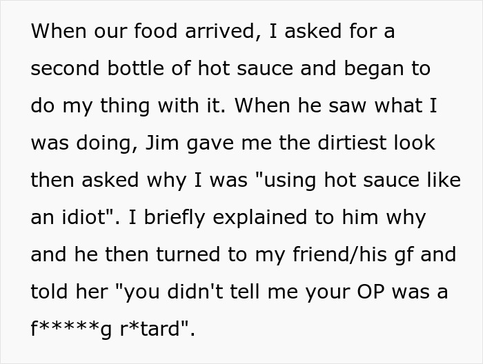Woman Is Called An Idiot For Liking Hot Sauce By Her Friend&rsquo;s BF, Harshly Tells Him Off And Leaves