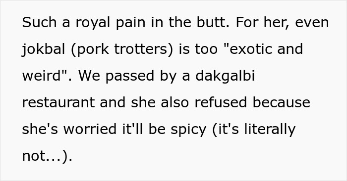 Family Vacation Turns Sour As Cousin Rejects Korean Food, Insults Dishes, And Sulks Through Meals