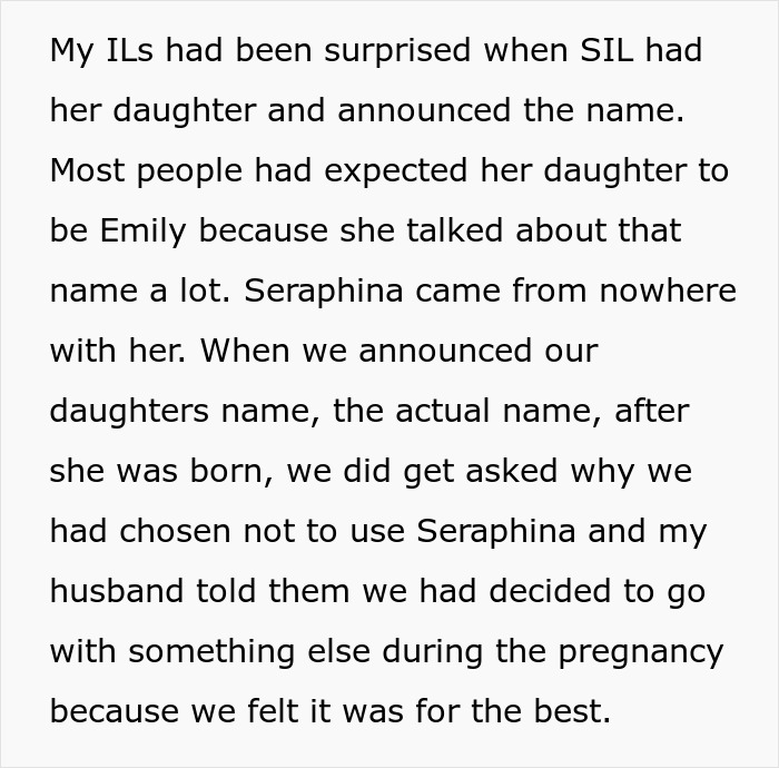 Woman’s Dream Baby Name Gets Lifted By SIL So She Just Picks Another One To SIL’s Rage And Dismay Woman’s Dream Baby Name Gets Lifted By SIL So She Just Picks Another One To SIL’s Rage And Dismay