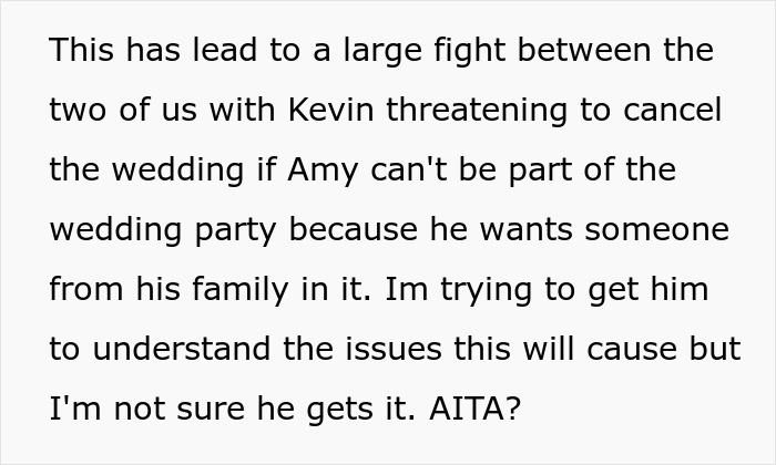 Text about bride worried over groom's choice of trans friend as best man, leading to wedding cancelation threat.