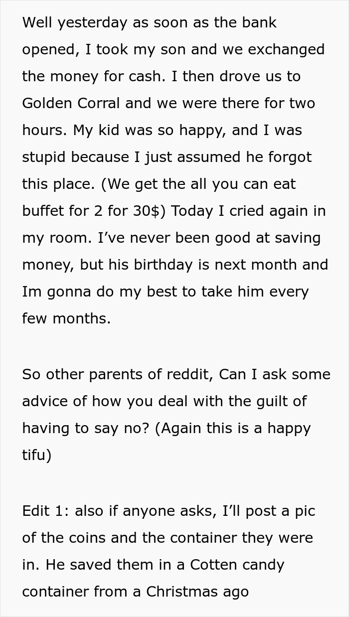 Single Dad Struggles To Make Ends Meet, 7 Y.O. Saves Up And Takes Them Both To Golden Corral Single Dad Struggles To Make Ends Meet, 7 Y.O. Saves Up And Takes Them Both To Golden Corral