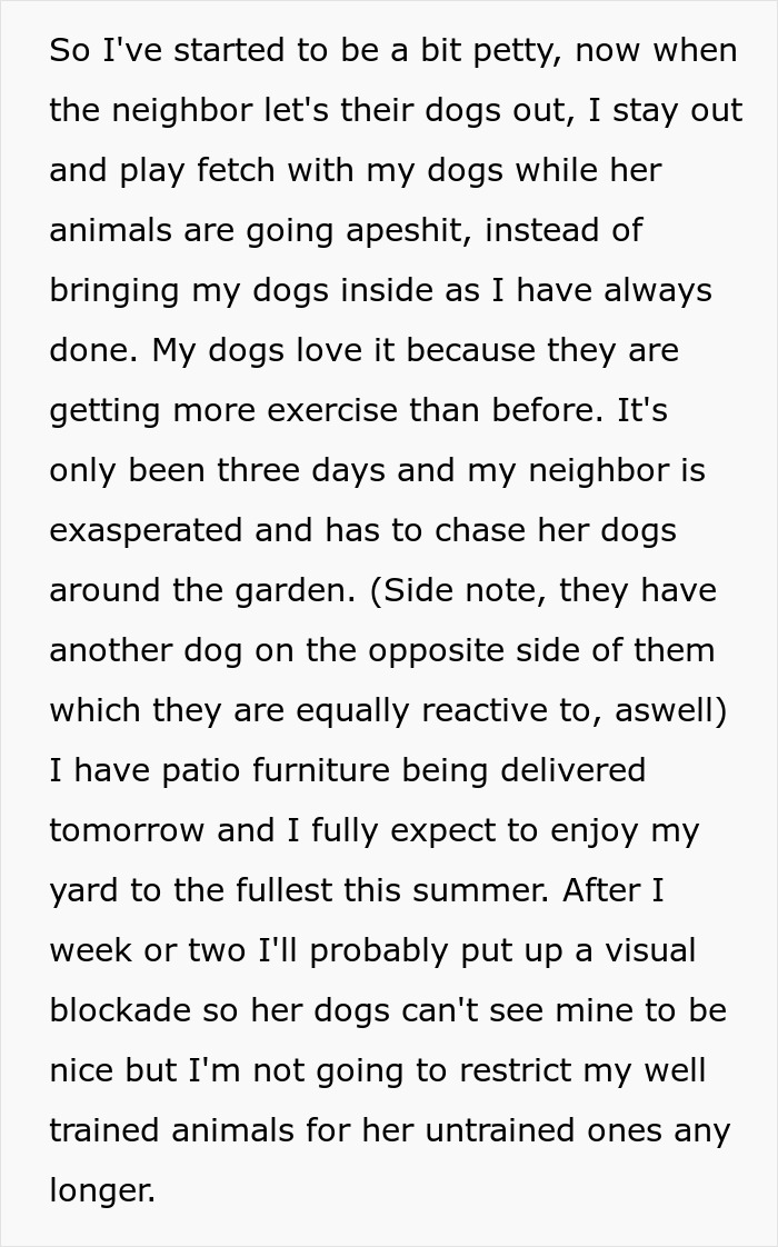 Bad Neighbors Scream At Lady For Using Her Own Yard Due To Their Reactive Dogs, She Gets Revenge Bad Neighbors Scream At Lady For Using Her Own Yard Due To Their Reactive Dogs, She Gets Revenge
