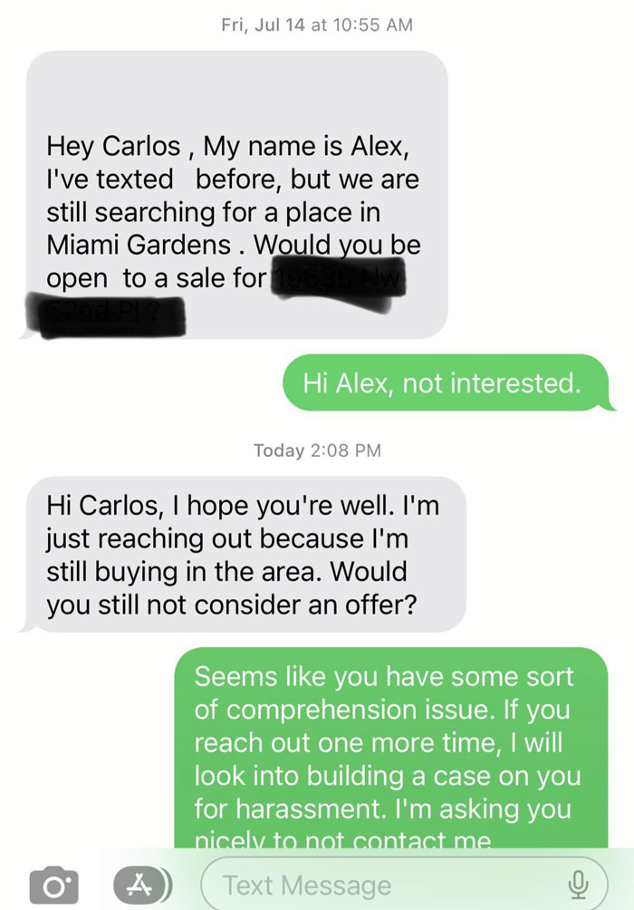 Realtor Can’t Take No For An Answer. Reaches Out Once A Month Religiously