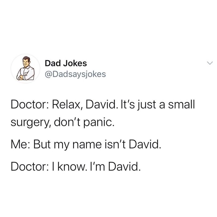 Dad joke meme from Instagram with a humorous doctor-patient exchange about names.