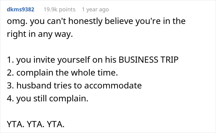 Netizens Call Out Nagging Wife Who Forced Hubby To Take Her Along On Work Trip And Ruined It