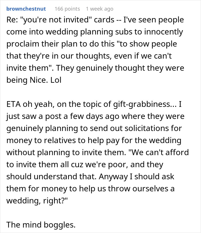Couple&rsquo;s Bizarre Requests And Inappropriate Pre-Wedding Cards Upset Family And Guests