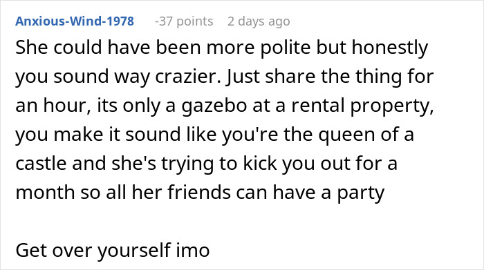 “Get Off My Deck”: Entitled Couple Demands Woman Share Her Gazebo, Gets Evicted Instead “Get Off My Deck”: Entitled Couple Demands Woman Share Her Gazebo, Gets Evicted Instead