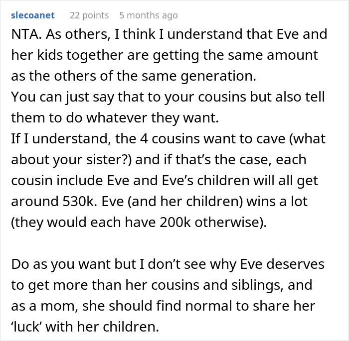 Woman Feels Entitled To Family’s Life-Changing Inheritance Just Because She Has 5 Kids, Gets A Reality Check Woman Feels Entitled To Family’s Life-Changing Inheritance Just Because She Has 5 Kids, Gets A Reality Check