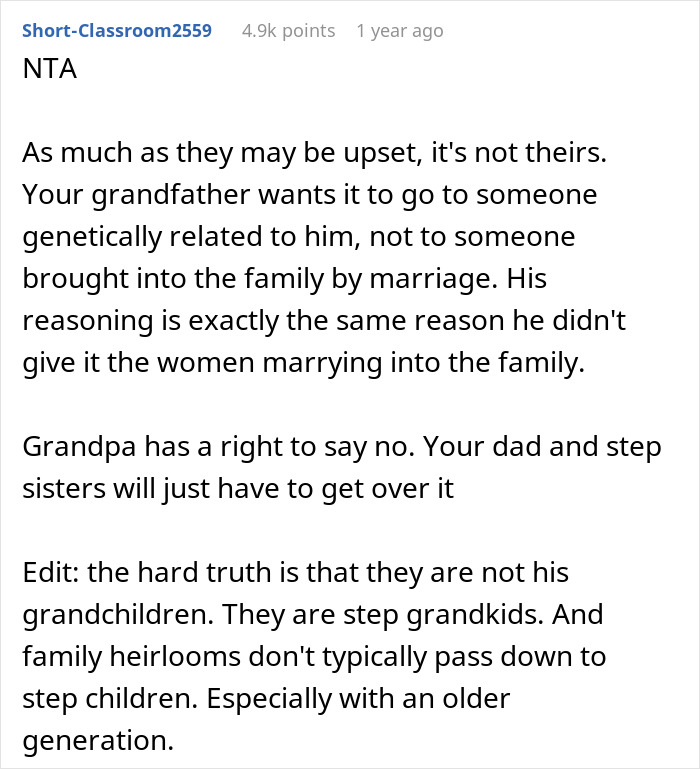 Bride-To-Be Wants Stepsister&rsquo;s Heirloom Diamond For Engagement Ring, But Grandpa Says &ldquo;No Way&rdquo;