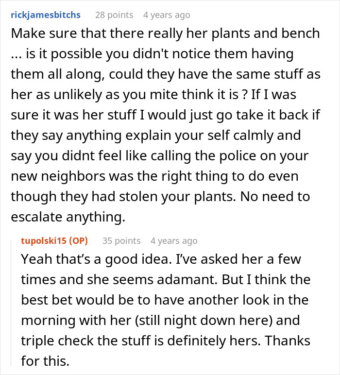 &ldquo;We Called The Police&rdquo;: Newcomer Discovers Her Bench And Plants Displayed In Neighbors&rsquo; Yard