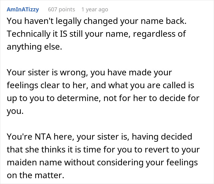 Widow Finally Blows Up At Entitled Sister Who Uses Her Maiden Name Despite Being Told Not To