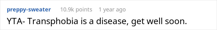 Reddit comment with 10.9k points about transphobia being a disease.