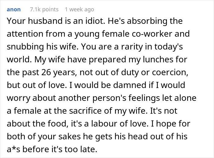 Husband’s “Work Wife” Wins Over His Stomach, So His Actual Wife Stops Making Him Lunches Husband’s “Work Wife” Wins Over His Stomach, So His Actual Wife Stops Making Him Lunches