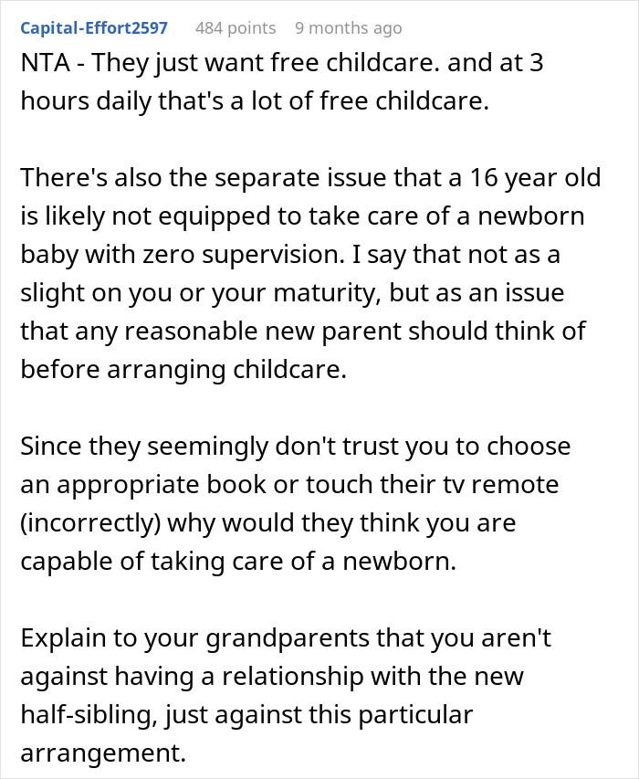 Teenager Rejects Father&rsquo;s Request To Babysit Newborn Half Brother For Three Hours Daily