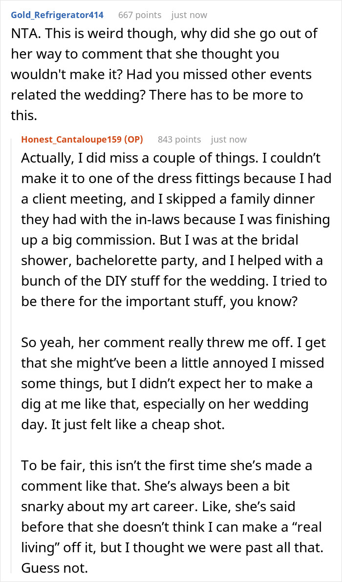 Bride Insults Sis At The Wedding, Says Her Job Is A “Little Hobby”, Livid When She Leaves The Event Bride Insults Sis At The Wedding, Says Her Job Is A “Little Hobby”, Livid When She Leaves The Event
