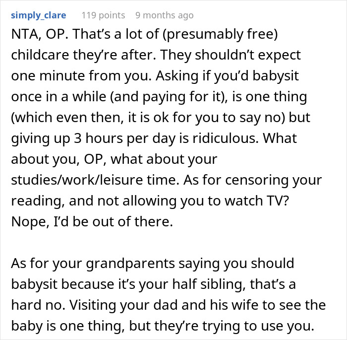 Teenager Rejects Father&rsquo;s Request To Babysit Newborn Half Brother For Three Hours Daily