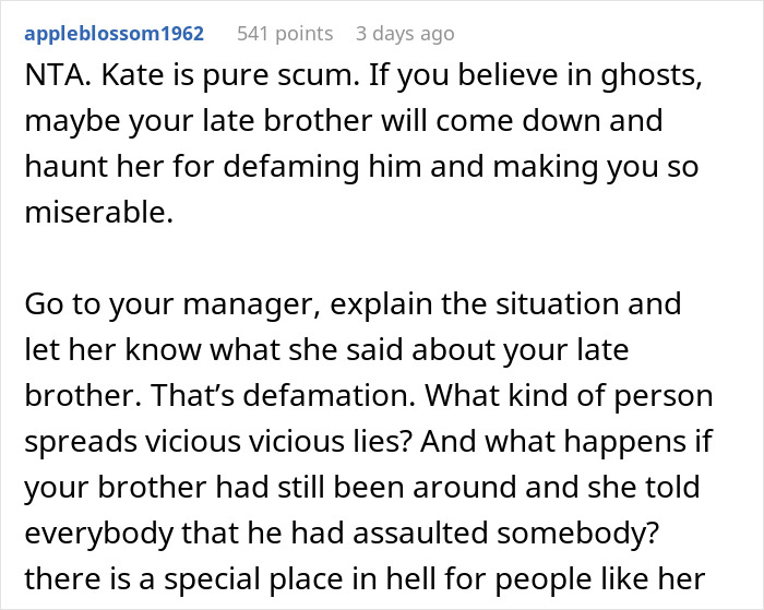 Woman Gets Bashed For Not Mentioning Her Brother Is Dead After Coworker Spread Rumors About Him Woman Gets Bashed For Not Mentioning Her Brother Is Dead After Coworker Spread Rumors About Him