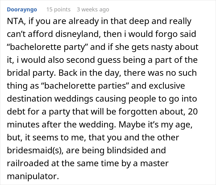 Bride Wants A 3-Day Destination Bachelorette Party At Disney, Loses It When MOH Backs Out Bride Wants A 3-Day Destination Bachelorette Party At Disney, Loses It When MOH Backs Out