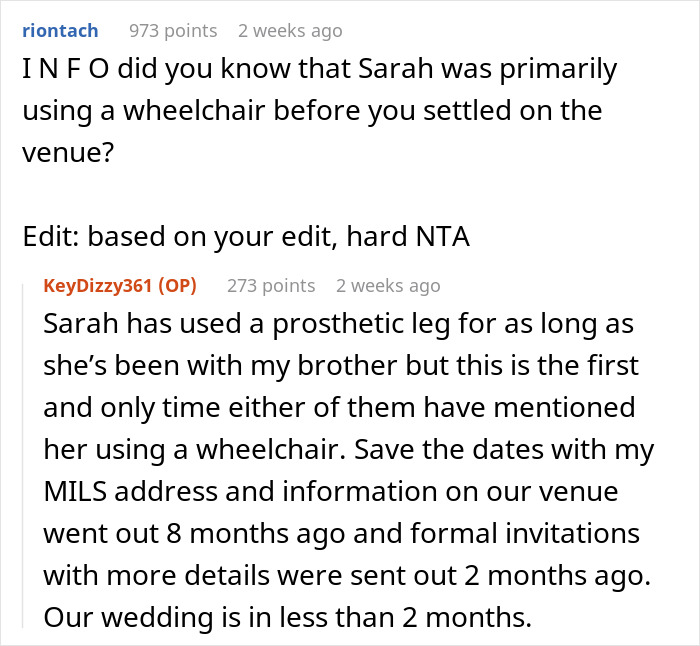 Bride Under Fire After Refusing To Exceed Budget For Brother&rsquo;s Disabled Fianc&eacute;e&rsquo;s Needs