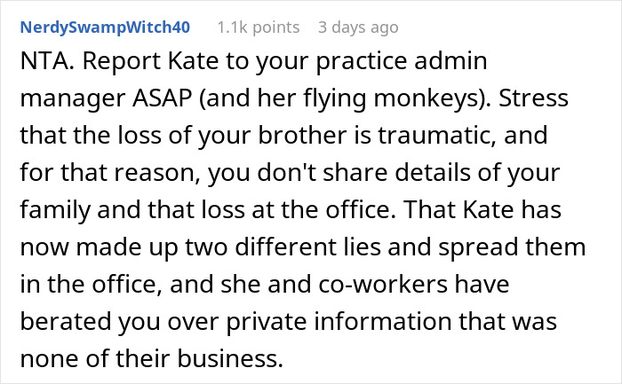 Woman Gets Bashed For Not Mentioning Her Brother Is Dead After Coworker Spread Rumors About Him Woman Gets Bashed For Not Mentioning Her Brother Is Dead After Coworker Spread Rumors About Him