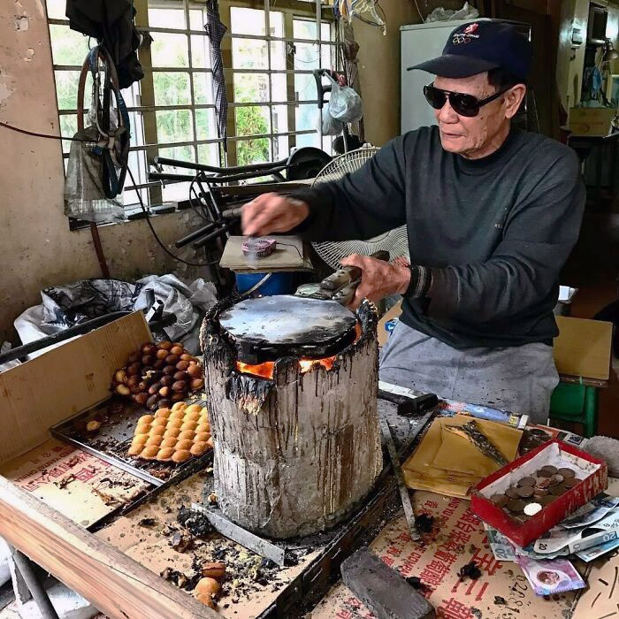 Cool Grandpa Making Charcoal Waffles
