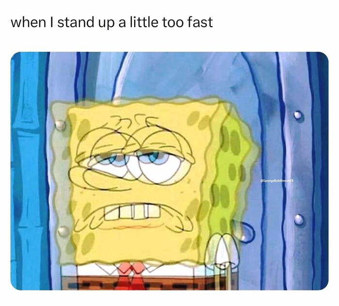 Blurred SpongeBob feeling dizzy, capturing a hilariously relatable meme moment.