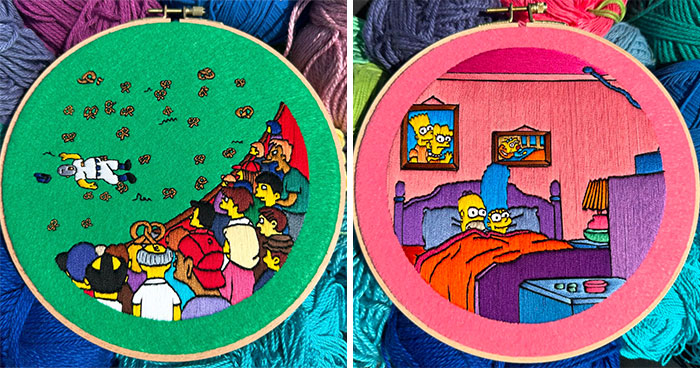 Artist’s 44 Embroidered Scenes From The Simpsons That Take 10 To 30 Hours Each To Make (New Pics)