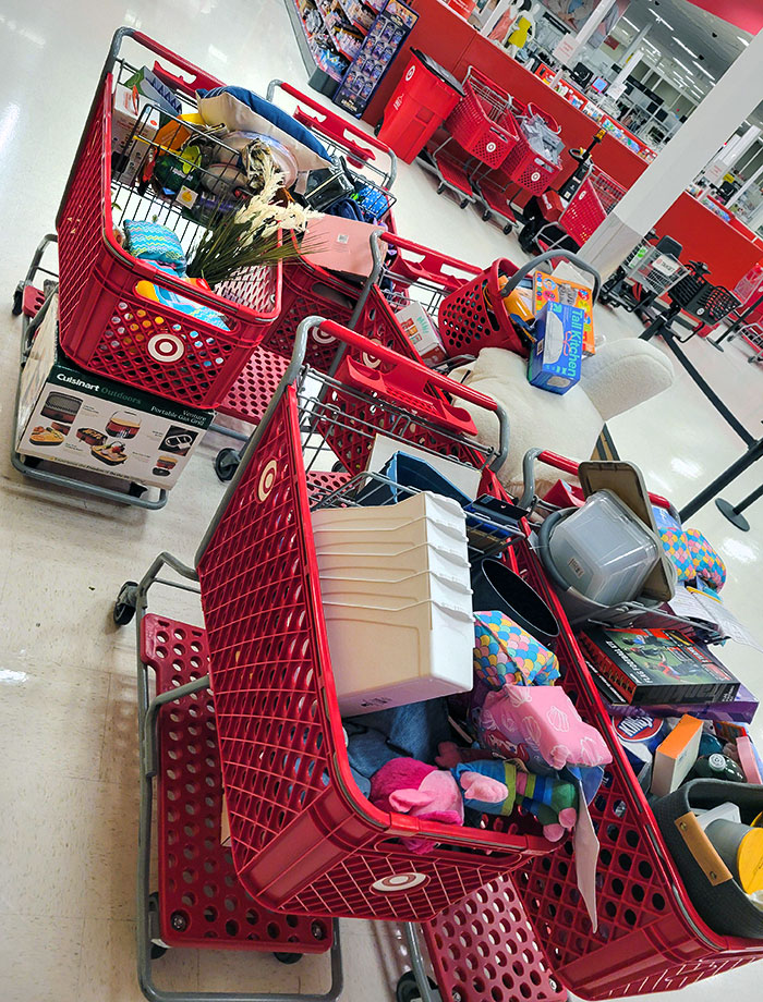 I Work Closing At Target, And Every Single Night I Have To Push 3-5 Carts Of Full Shopping Trips Abandoned By Customers
