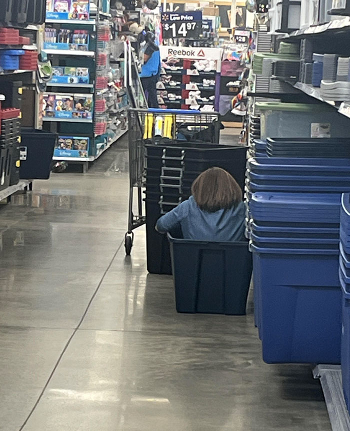 I'm Not Sure What This Was For. The Grown Woman Was Trying Out Different-Sized Tubs. My Husband Said She Had Some “Questionable” Stuff In Her Shopping Cart As Well