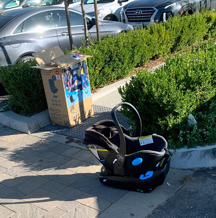 Someone Bought A New Car Seat At Target, Switched It Out In The Parking Lot, And Left The Old One Just Sitting By The Curb