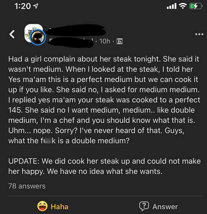 This Customer Said That She Was A Chef