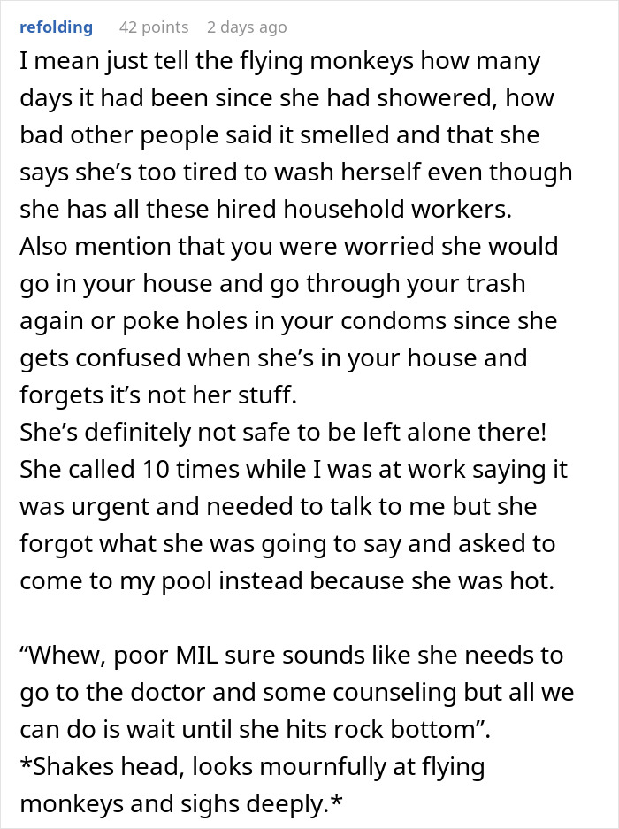 &ldquo;MIL Who Admitted She Hasn&rsquo;t Showered In Weeks Is Upset I Won&rsquo;t Let Her Use Our Pool&rdquo;