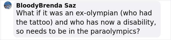 Comment discussing the Paris Paralympics tattoo ruling and its impact on ex-Olympians with disabilities.