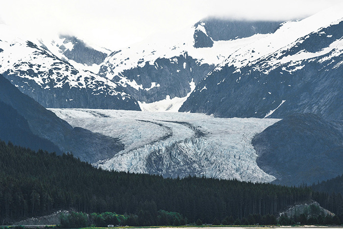 Glacier and snowcapped mountains beyond dense forest, a spectacular place visited that lived up to the hype