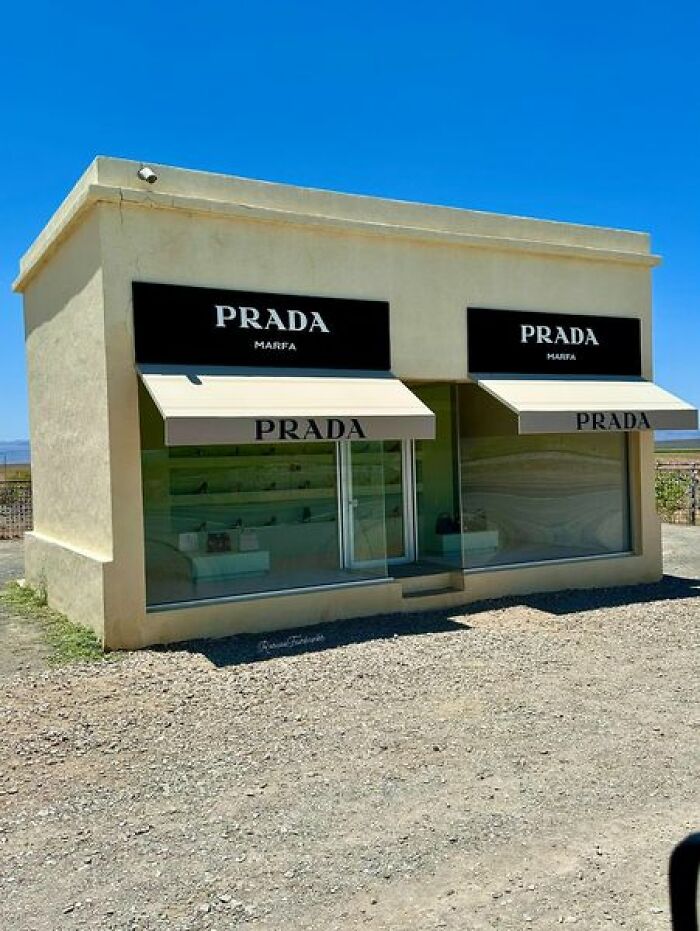 Prada Marfa Is A Permanent Sculptural Art Installation By Artists Elmgreen & Dragset, Located Along U.S. Route 90 In Jeff Davis County, Texas, United States, 1.4 Miles (2.3 Km) Northwest Of Valentine, And About 26 Miles (42 Km) Northwest Of Marfa