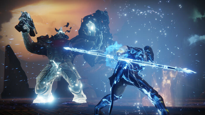 Epic battle scene from a popular game showing two armored characters clashing with glowing weapons, highlighting favorite games.