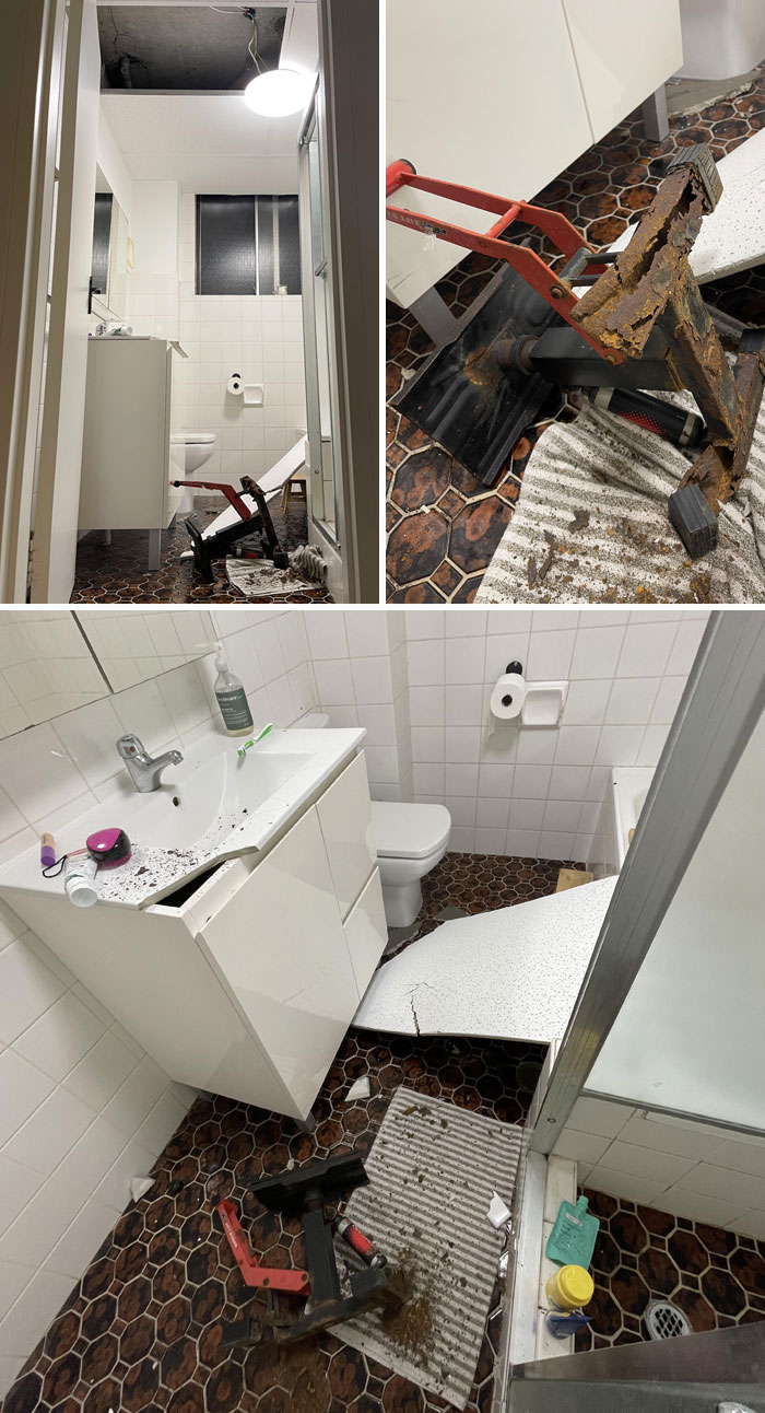 A Lift Stand Fell Through My Bathroom Ceiling In A Bathroom That’s Never Been Renovated