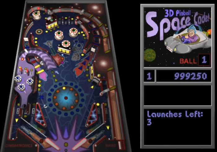 Vintage 3D Pinball Space Cadet gameplay on a classic computer screen, a favorite game to play every day.