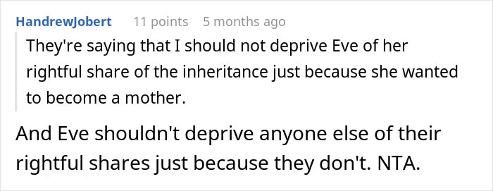Woman Feels Entitled To Family’s Life-Changing Inheritance Just Because She Has 5 Kids, Gets A Reality Check Woman Feels Entitled To Family’s Life-Changing Inheritance Just Because She Has 5 Kids, Gets A Reality Check