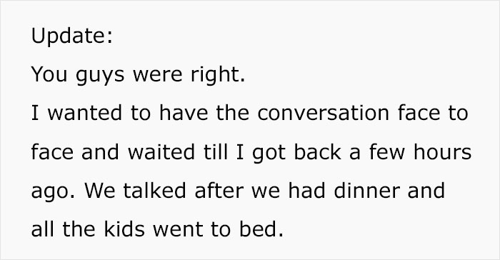 Text message update about a conversation after dinner; friends and relationships theme. Text message update about a conversation after dinner; friends and relationships theme.