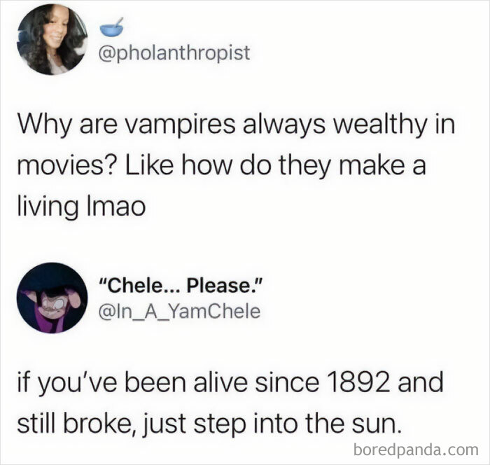 Vampire movie meme with a humorous take on their wealth status over the years.