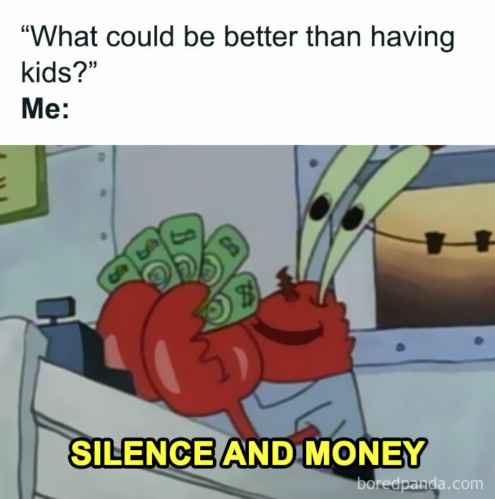 Meme of Mr. Krabs from SpongeBob holding money with text about silence and money, funny meme content.