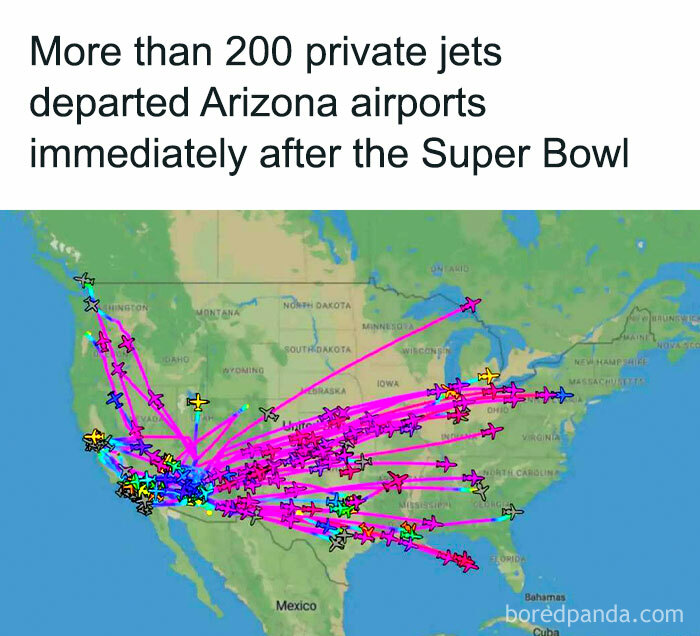 Map showing more than 200 private jets departing Arizona airports represented in unconventional maps about the world facts.