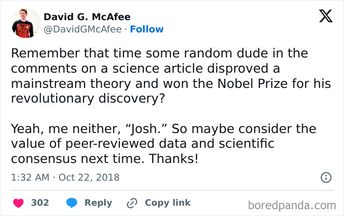 Tweet discussing the value of peer-reviewed data in science memes from a place where science is cool.