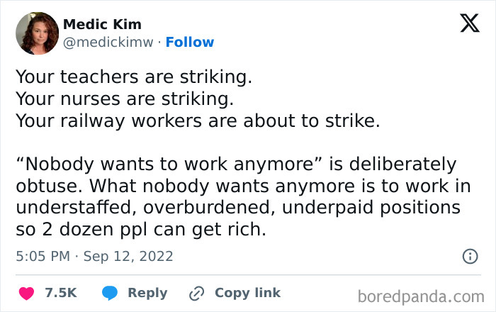 Tweet screenshot discussing strikes by teachers, nurses, and railway workers, featured in memes that make fun of almost everything.
