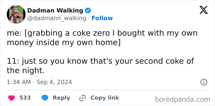 Parenting tweets showing humorous moments of everyday life with kids and relatable family experiences.