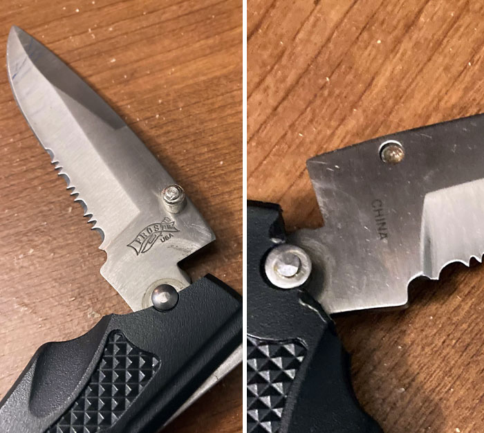 Got A Knife That Says USA. It Broke, And Then I Realized It Said China On The Back