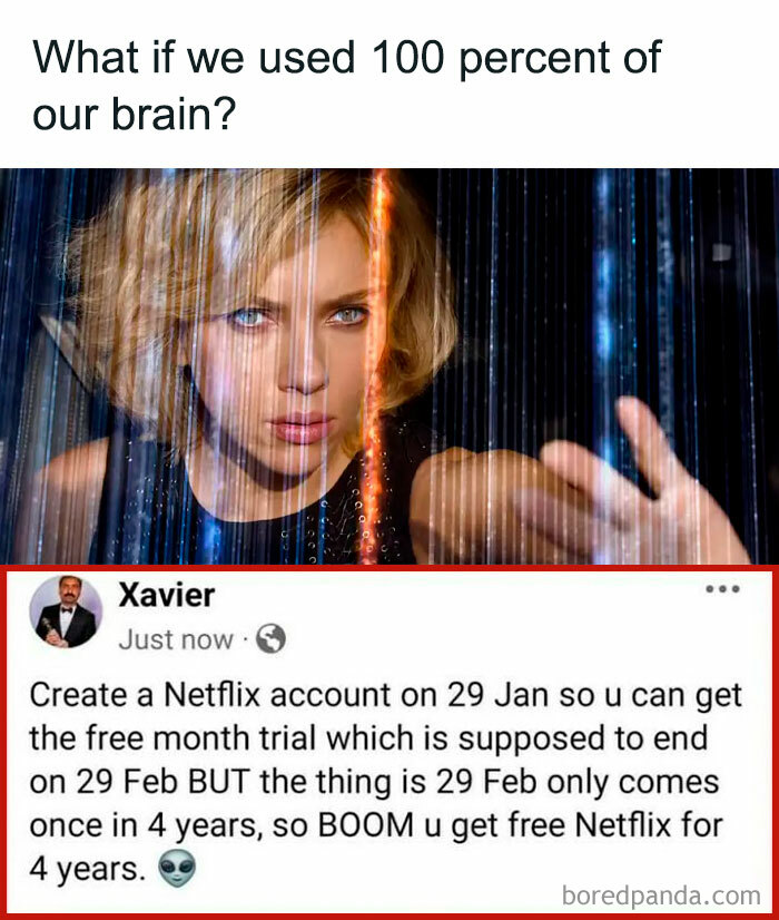 "Funny meme suggesting a loophole to get free Netflix using a February 29th hack."
