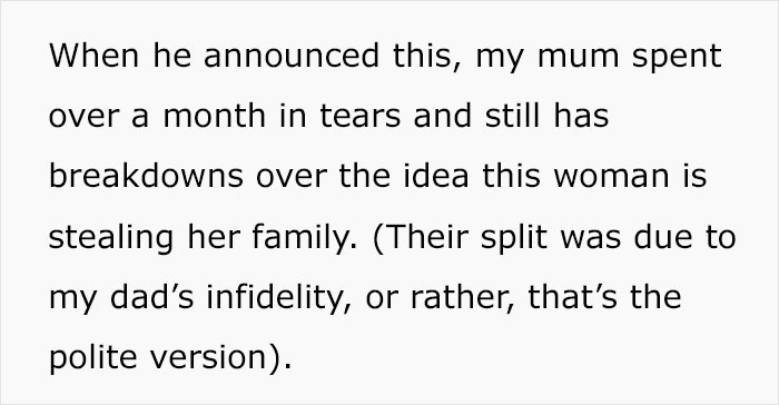 Sensitive Mom Cried For A Month As Dad Got New GF After Divorce, Bride Doesn't Want GF At Wedding